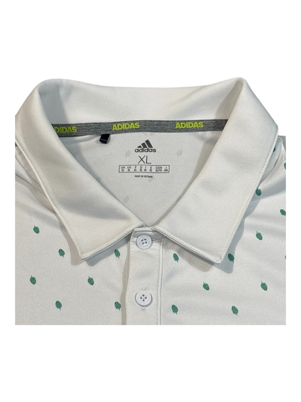 adidas Golf Polo Shirt Mens XL White Green Pinecone Print Performance AOP DQ2294